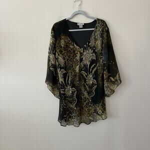 Signature by JMD Top Women 2X Black Flowy Fairy Whimsigoth Statement Bell Sleeve